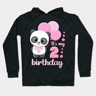 Kids Girl 2 Year Old Panda Pink Balloons It'S My 2Nd Birthday Hoodie